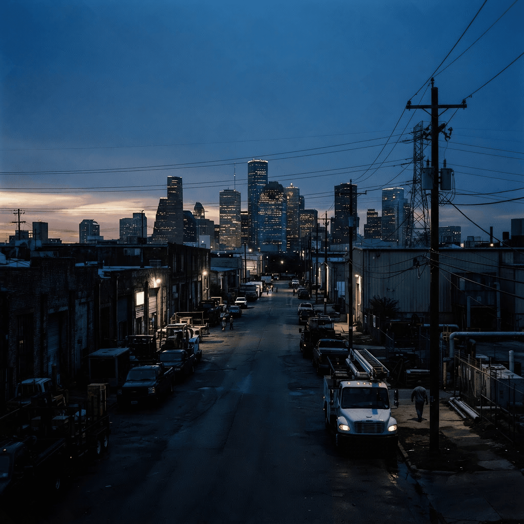 Houston industrial district at blue hour