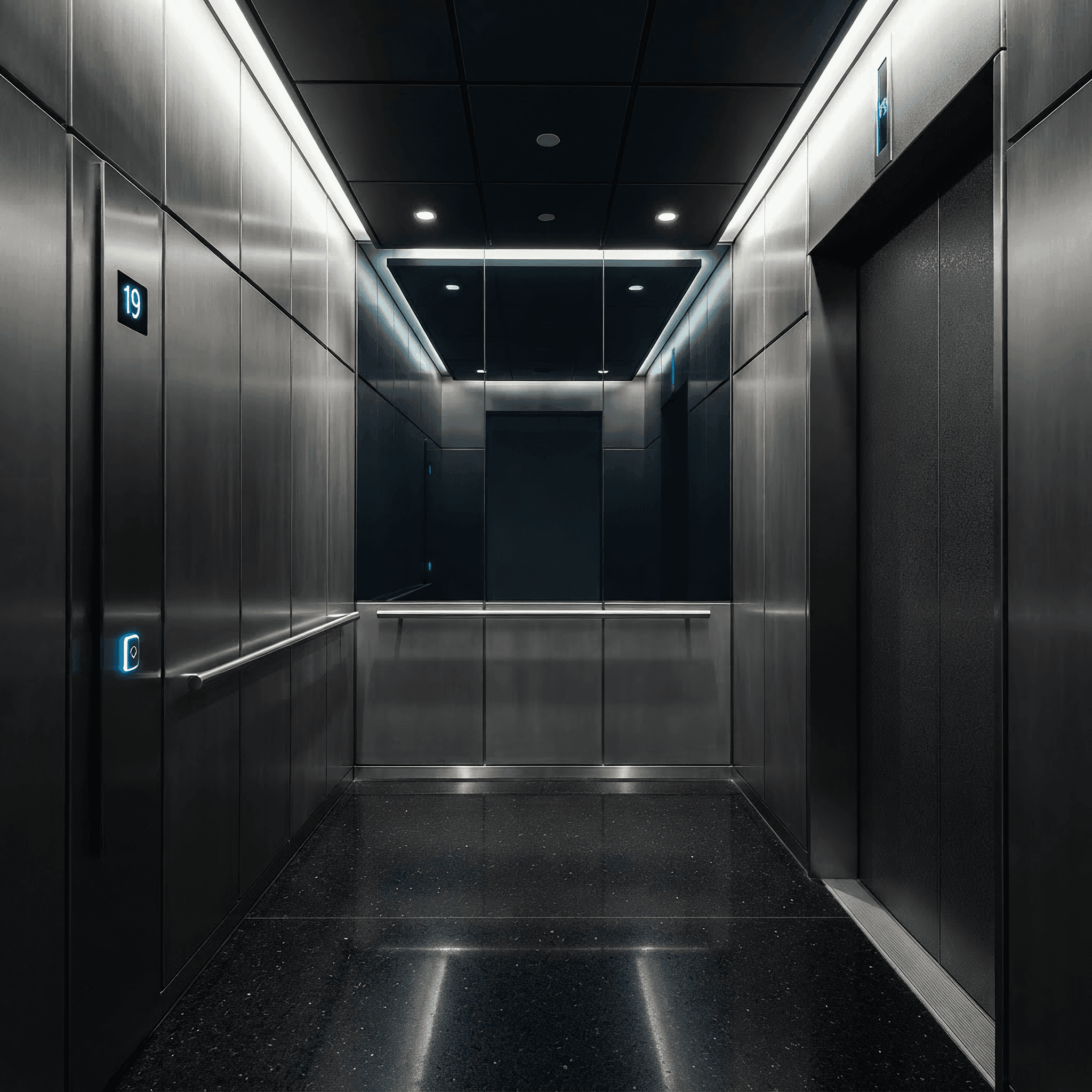 Modernized commercial elevator cab interior serviced by Prime Elevator