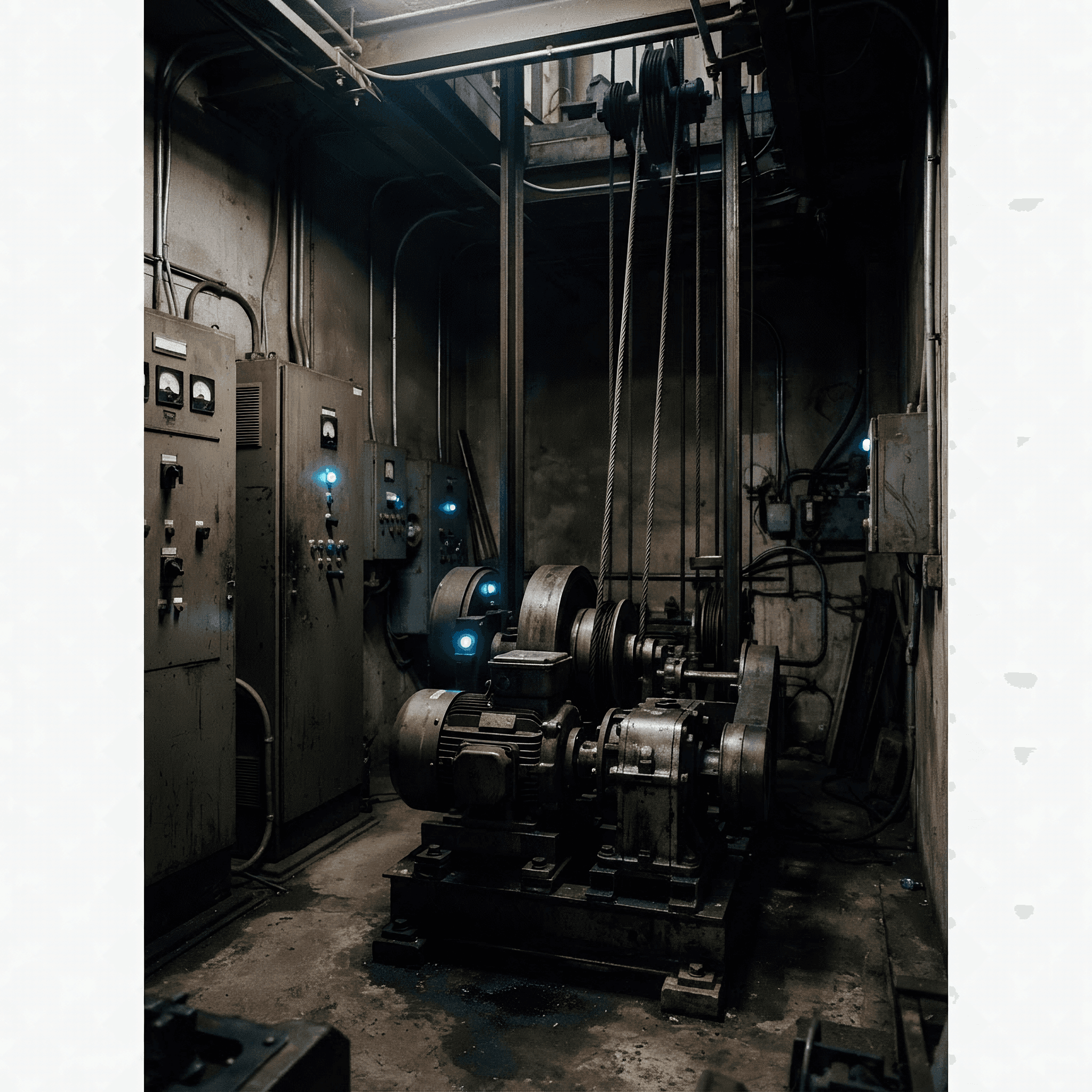 Elevator machine room with traction equipment